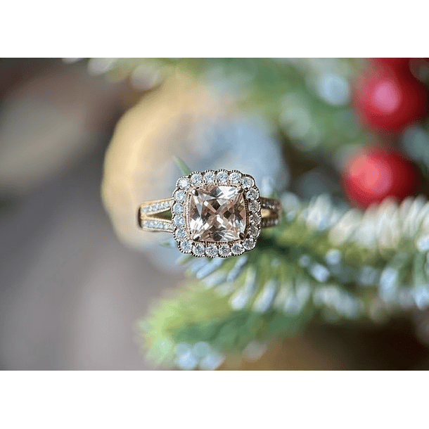 Anillo con morganita y diamante natural en oro rosa de 14k  2