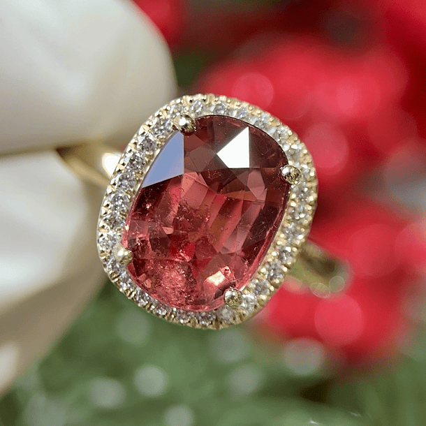 Anillo con Turmalina y diamante natural en oro amarillo de 14k 2