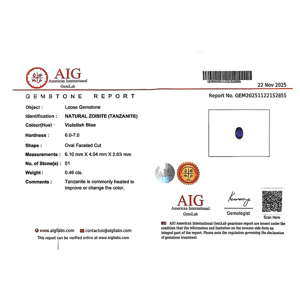 Tanzanita AIG-0.46ct-6.10x4.04x2.63mm 4