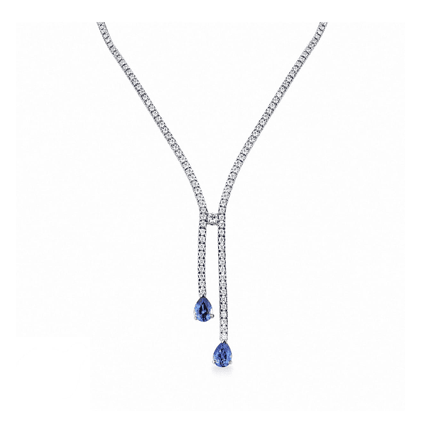 Collar tipo tennis con diamante natural en oro blanco de 14K