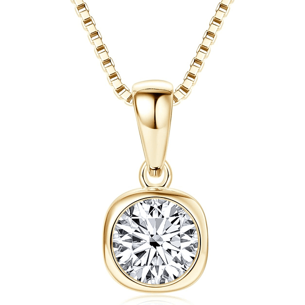 Dije solitario en oro de 14k con moissanita redonda 5mm montada a bisel