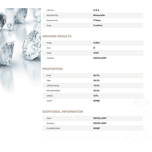 Moissanita GRA-0.59ct-5x5mm 5