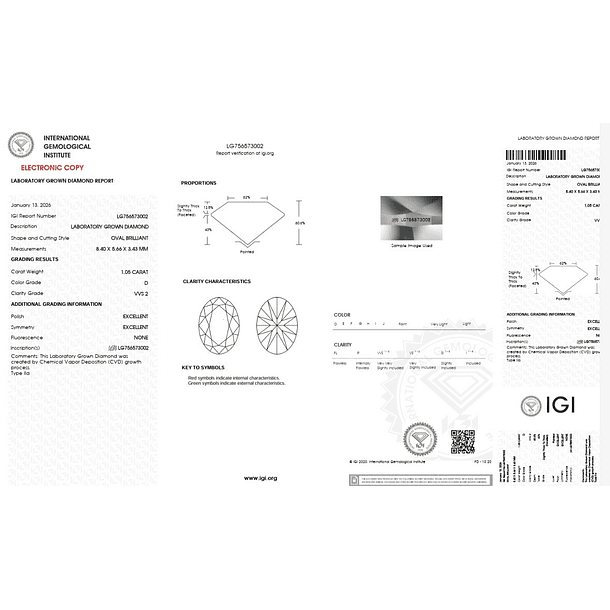 Diamante blanco de laboratorio-1.05ct-8.40x5.66x3.42mm 3