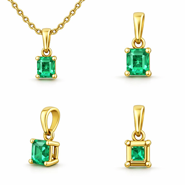 Dije con esmeralda corte asscher de 4x3.8mm en plata ley 925 con baño de oro