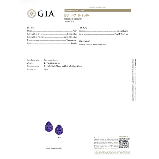 Par de amatistas certificadas por GIA-2.17ct y 2.41ct-9.92x7.90x5.78mm y 9.82x7.88x6.41mm 4