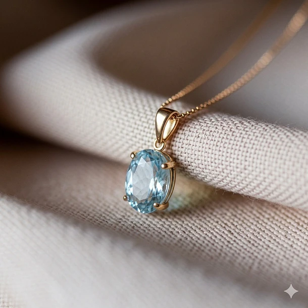 Dije en oro amarillo 10k de aguamarina oval de 1.95ct