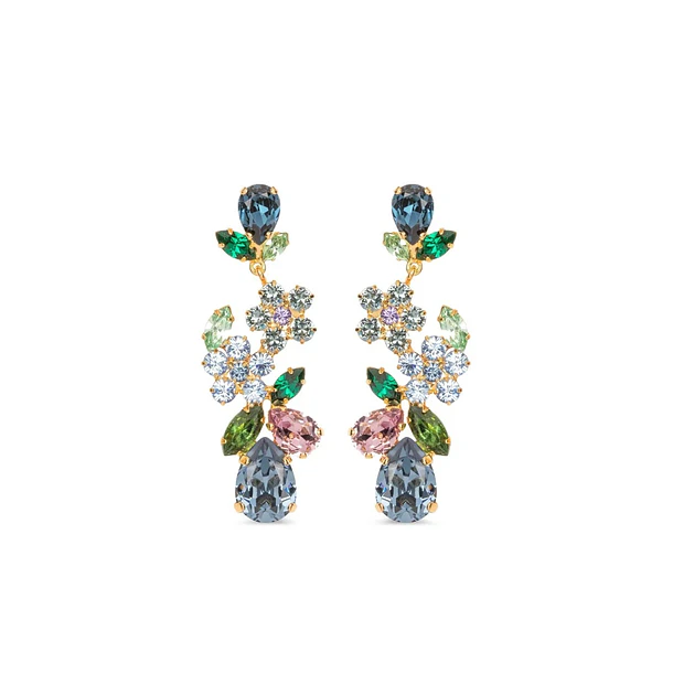 Par de aretes Colgantes multicolor en oro amarillo 14k