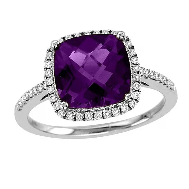 Anillo con Halo Brillante en Plata Ley. 925 con Amatista Cojín