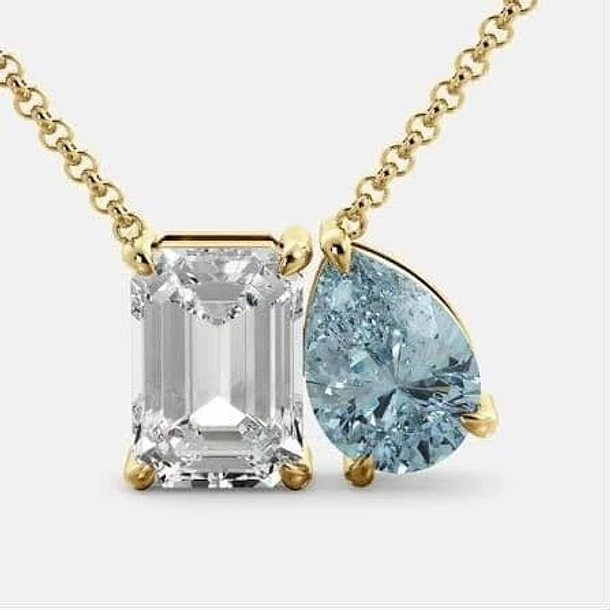 Dije con cadena en oro rosa 14k con Zafiro y Espinela roja