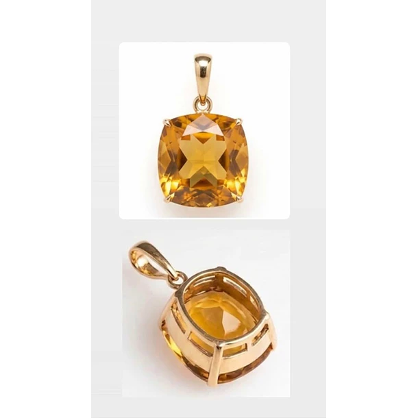  Dije con citrino mandarina de 10x9.6mm corte cojín en oro amarillo de 14k