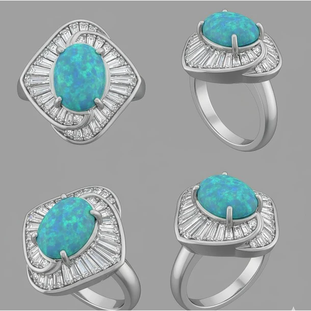 Anillo con Tanzanita y Moissanitas en plata talla 7