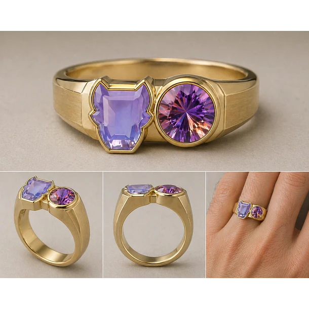 Anillo en plata ley 925 y baño de rodio con amatistas en talla 7.5