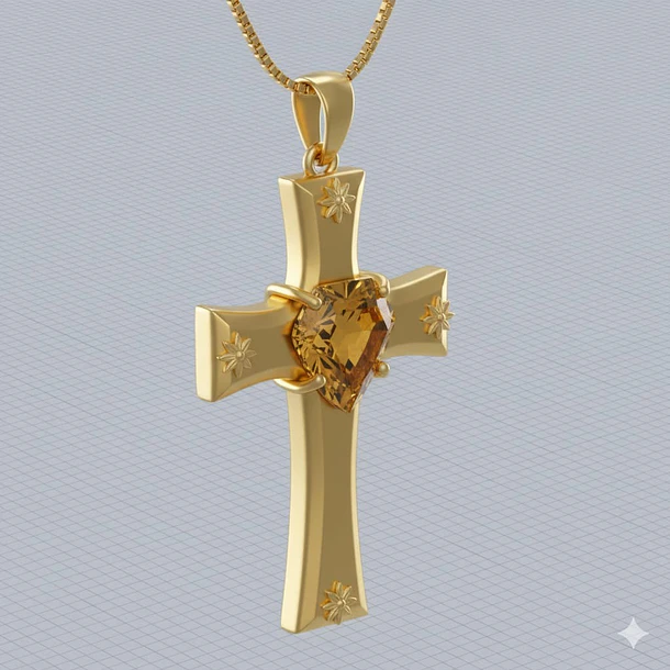 Dije cruz con Citrino oro amarillo 14k