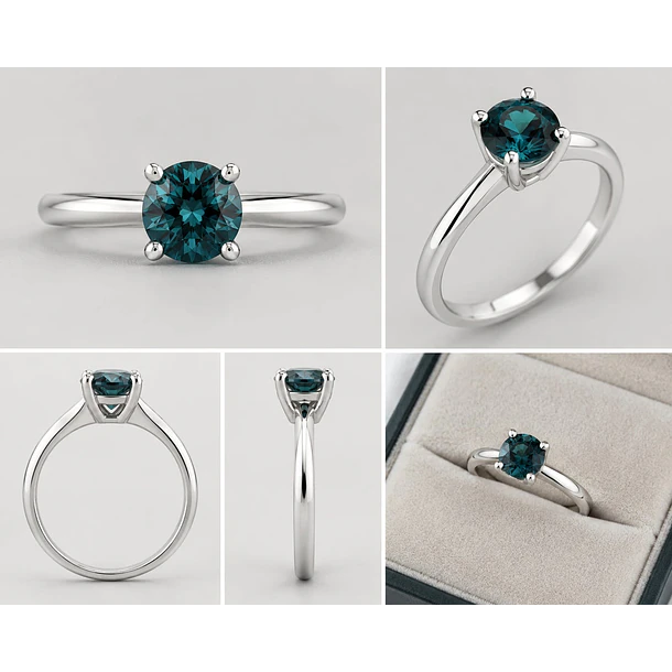 Anillo solitario con zafiro Greenblue en oro blanco 14k talla 5