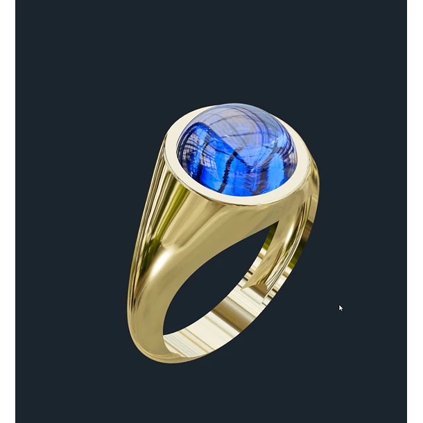 Anillo en oro amarillo de 10k con aguamarina redonda cabujon en talla 13.5