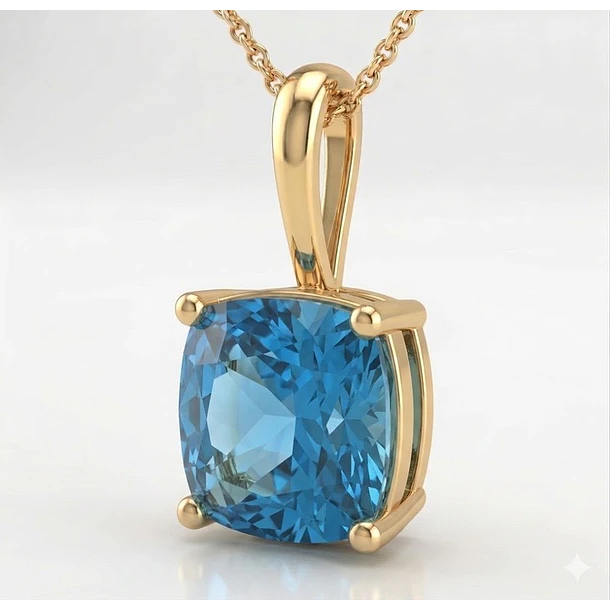 Dije con cadena en plata con baño de oro amarillo con topacio cojin