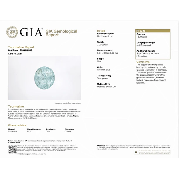 Turmalina paraíba GIA-3ct-9.94x8.85x5.93mm 4
