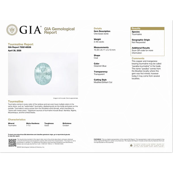 Turmalina paraíba GIA-2.48ct-10.28x8.11x5.10mm 4