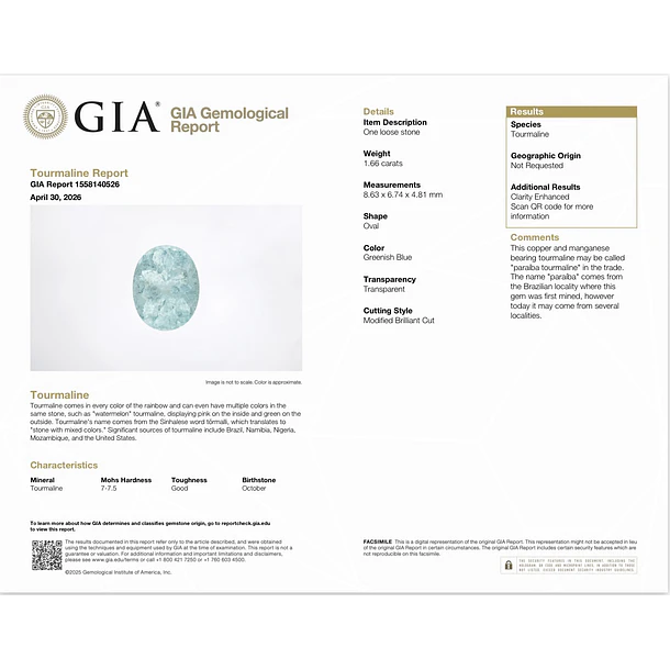 Turmalina paraíba GIA-1.66ct-8.63x6.74x4.81mm 4