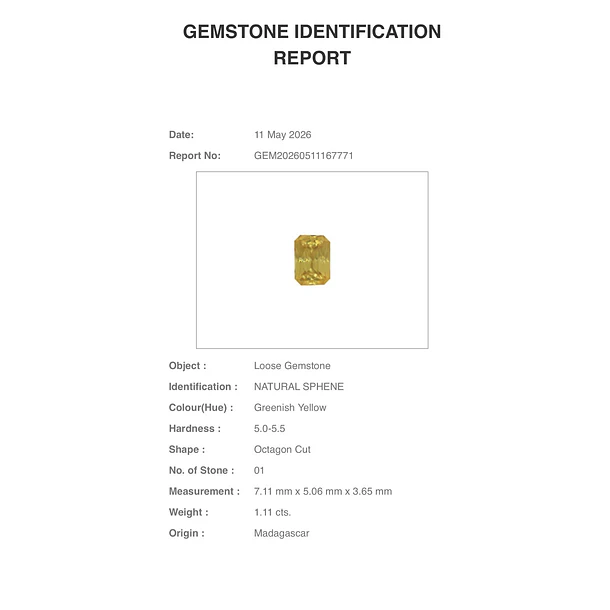 Esfeno certificado por AIG-1.11ct-7.11x5.06x3.65mm 3