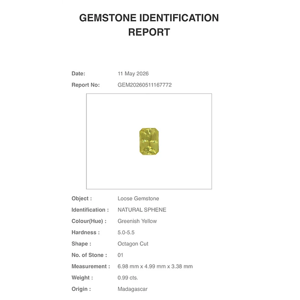 Esfeno certificado por AIG-0.99ct-6.98x4.99x3.38mm 3