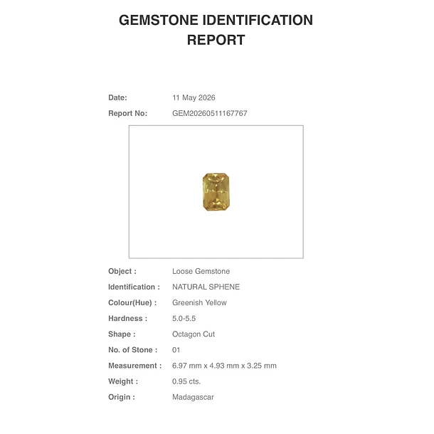Esfeno certificado por AIG-0.95ct-6.97x4.93x3.25mm 2