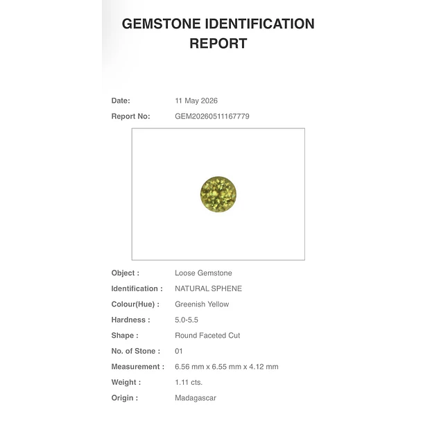 Esfeno certificado por AIG-1.11ct-6.56x6.55x4.12mm 3