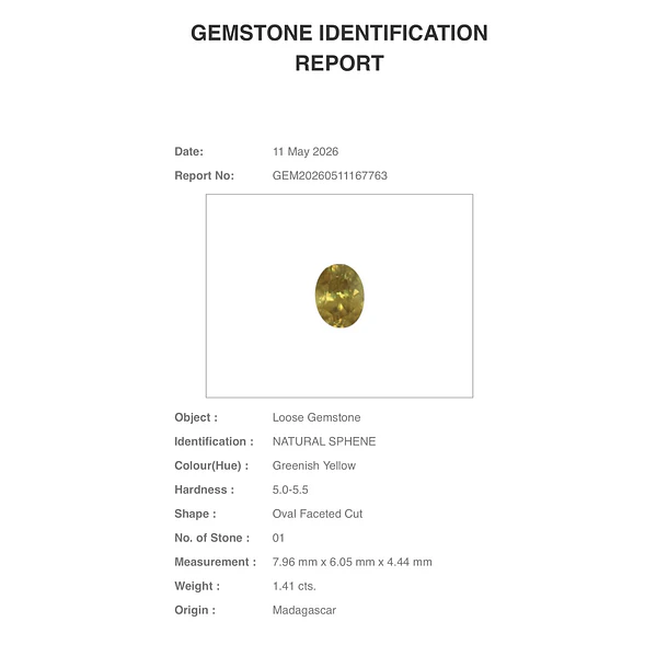 Esfeno certificado por AIG-1.41ct-7.96x6.05x4.44mm 3