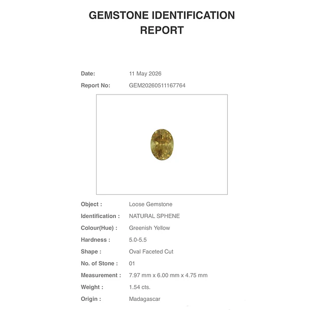 Esfeno certificado por AIG-1.54ct-7.97x6.00x4.75mm 2