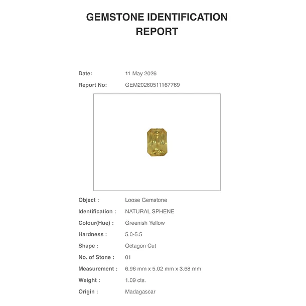 Esfeno certificado por AIG-1.09ct-6.96x5.02x3.68mm 2