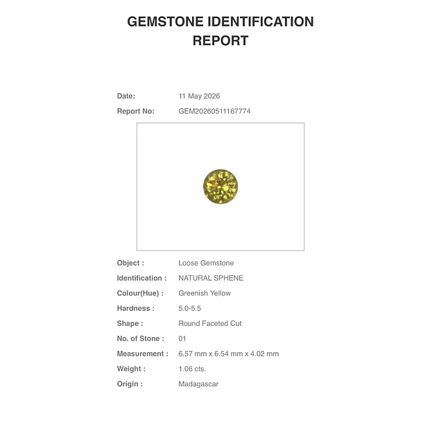 Esfeno certificado por AIG-1.13ct-6.59x6.55x4.08mm 2