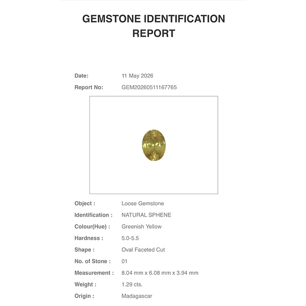 Esfeno certificado por AIG-1.29ct-8.04x6.08x3.94mm 3