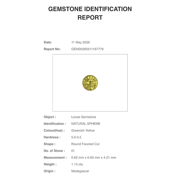 Esfeno certificado por AIG-1.09ct-6.54x4.13mm 2