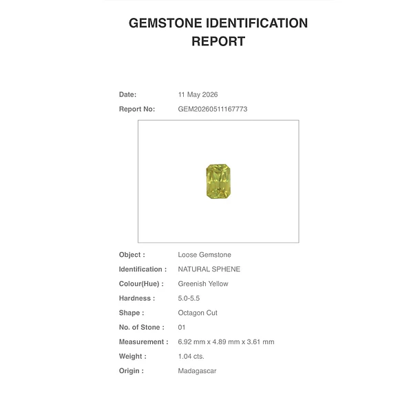 Esfeno certificado por AIG-1.04ct-6.92x4.89x3.61mm 2