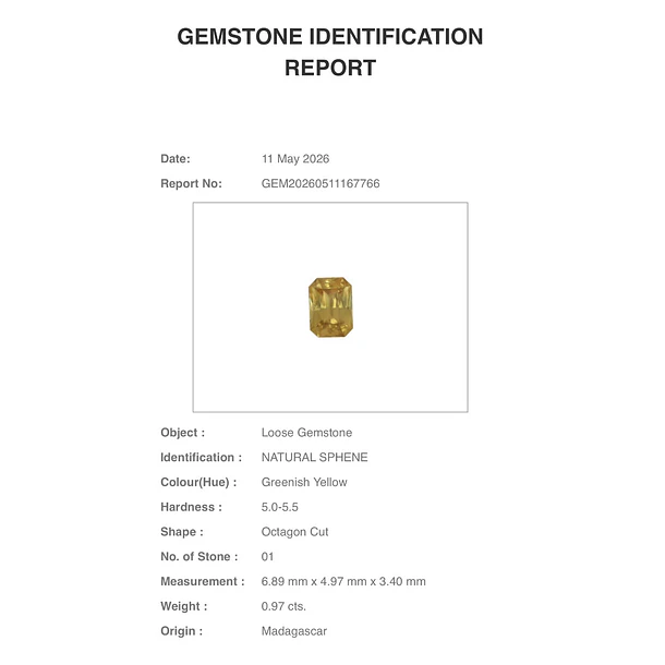 Esfeno certificado por AIG-0.97ct-6.89x4.97x3.40mm 2