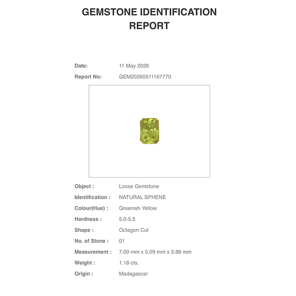 Esfeno certificado por AIG-1.18ct-7.00x5.09x3.88mm 2