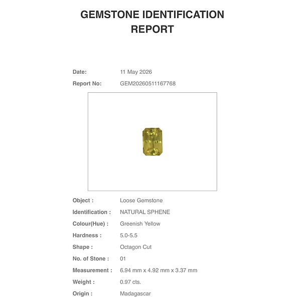 Esfeno certificado por AIG-0.97ct-6.94x4.92x3.37mm 2