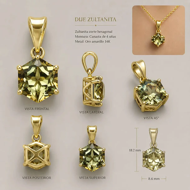 Dije solitario sin cadena con Zultanita en oro amarillo 14k