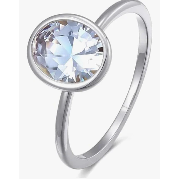 Anillo solitario en plata a bisel talla 7 con zafiro oval