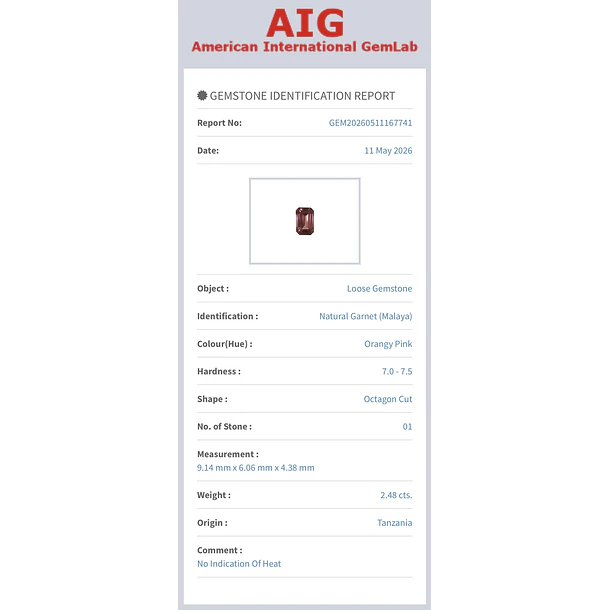 Granate malaya AIG-2.48ct-9.14x6.06x4.38mm 3