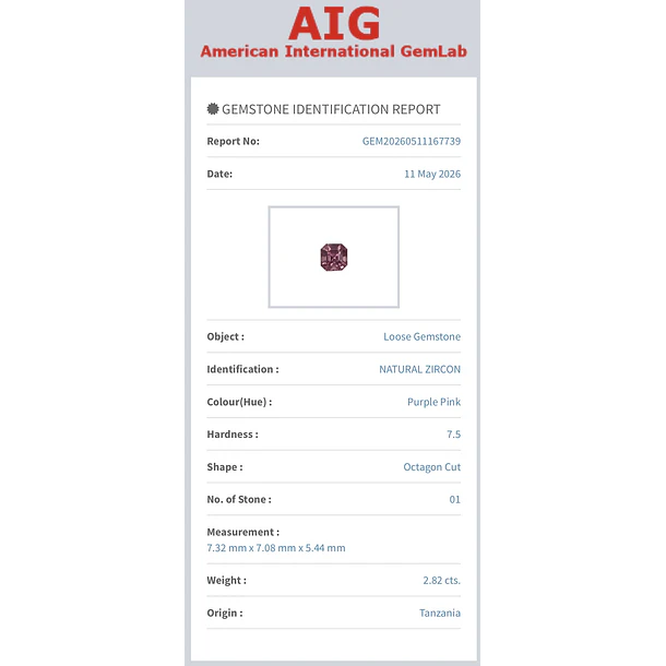 Circón natural AIG-2.82ct-7.32x7.08x5.44mm 5
