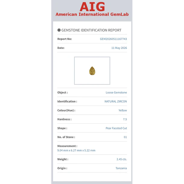 Circón natural AIG-2.45ct-9.04x6.27x5.22mm 4
