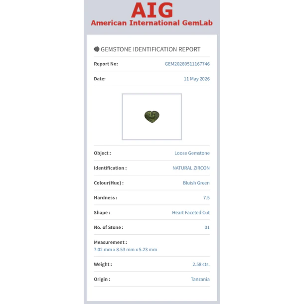 Circón natural AIG-2.58ct-7.02x8.53x5.23mm 4