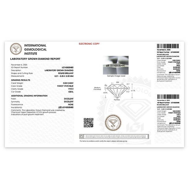 Diamante azul de laboratorio IGI-0.53ct-5.21x5.25x3.20mm 4