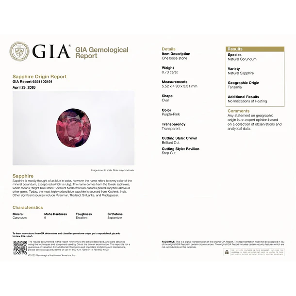 Zafiro Winza GIA-0.73ct-5.52x4.93x3.31mm 4