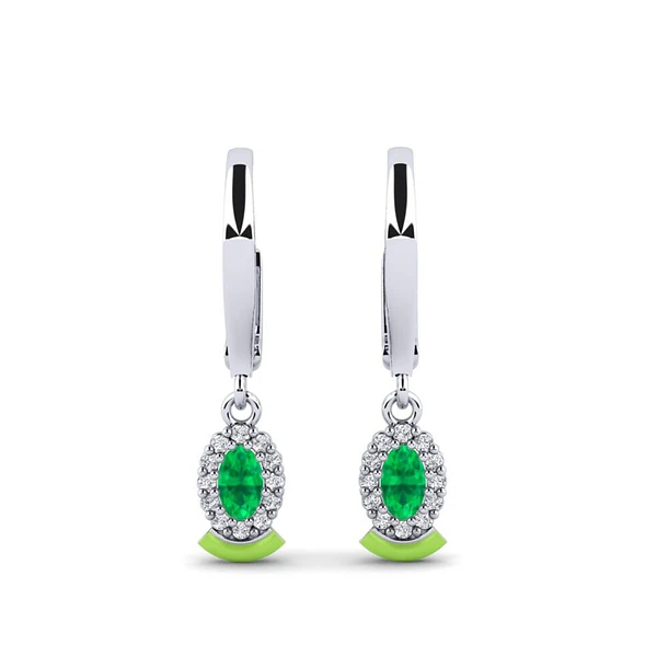pendientes en oro amarillo de 14k con esmeraldas oval y halo brillante de moissanitas.