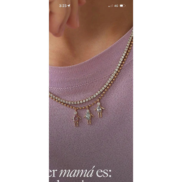 3 Dijes Kids en oro amarillo de 14k con turmalinas paraiba, turmalina rosa y moissanitas