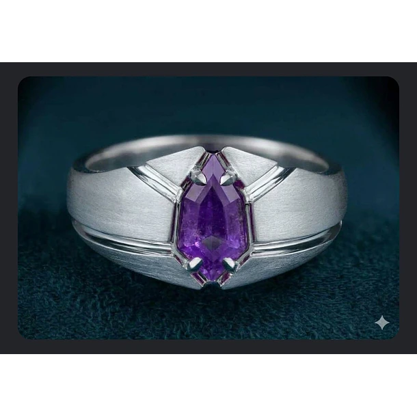  Anillo en plata ley 925 con baño de rodio y amatista corte Fancy en talla 13.5