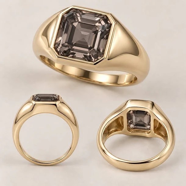 Anillo solitario con cuarzo ahumado de 7.5x7.5mm talla 2.5 en oro amarillo de 10k