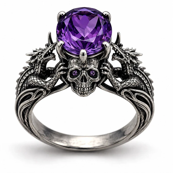 Anillo en plata talla 8 con amatista oval 9.9x7.8x4.4mm y amatista redonda de 2mm 